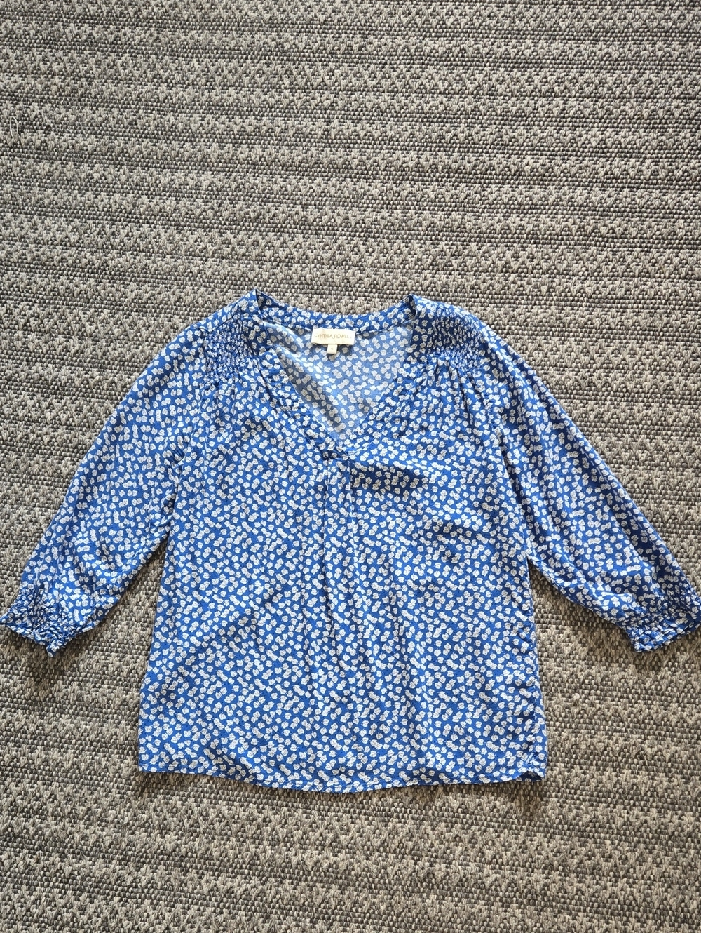 Cynthia Rowley Blue Floral V-Neck Blouse
